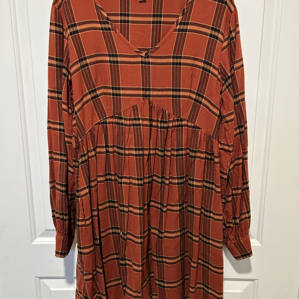 Knox Rose Rust Plaid Babydoll Dress